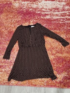 Like NEW! Loft Women's Petite Black Long-Sleeve Floral Dress